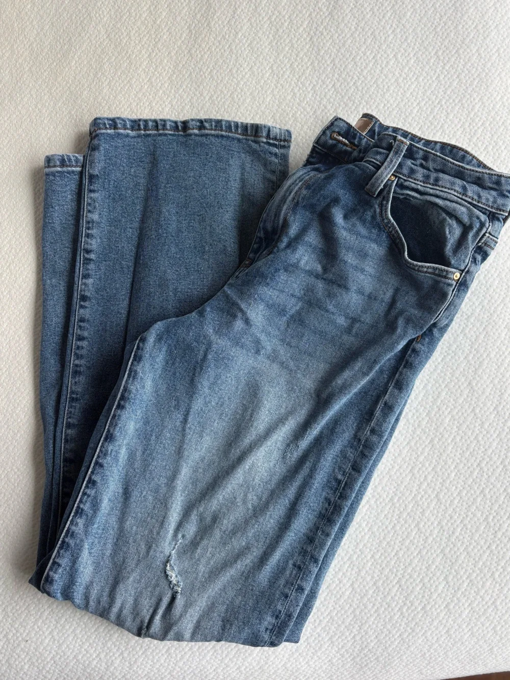 Kut from the Kloth Distressed Medium Blue Wide Leg Jeans